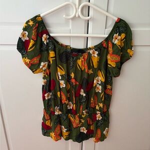 Collectif Tropical Floral Blouse - Green and Red